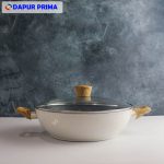 WOK PAN+LID WHITE GRANITE 24CM