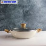WOK PAN+LID WHITE GRANITE 26CM